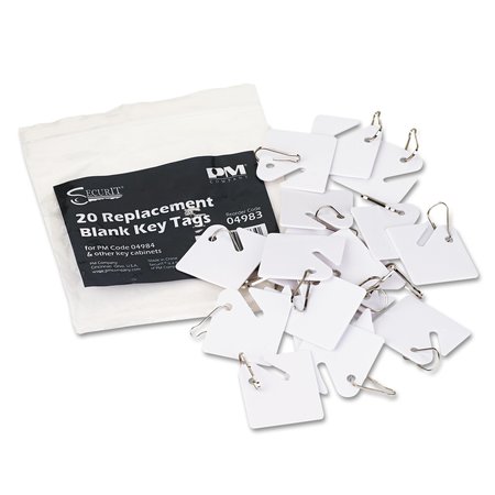 Securit Replacement Slotted Key Cabinet Tags, 1 5/8 x 1 1/2, White, PK20 04983